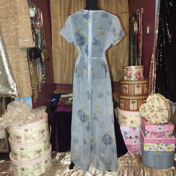 A-List By Wrapper Floral Sheer Blue Maxi Dress 13 - Picture 5 of 5